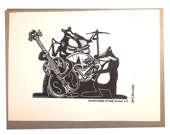A3 screen print of Jazz Badger Trio play 'so what' in Bb