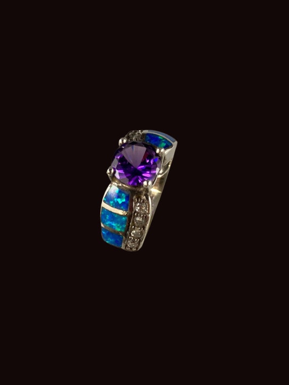 Brilliant Cut Amethyst Ring with Blue Opal Inlay