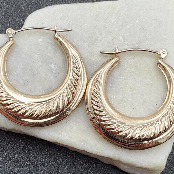 Jacmel Mauritus JCM 14k Gold Textured Cable Finish Puffy Hoop Earrings 1.9gVIDEO