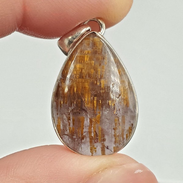 Estate Cacoxenite Amethyst 925 Sterling Silver Teardrop Pendant VIDEO