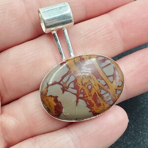 Estate Noreena Jasper Cabochon 925 Sterling Silver Southwest Slide Pendant VIDEO image 5