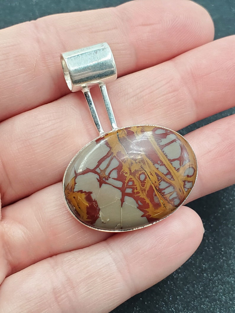 Estate Noreena Jasper Cabochon 925 Sterling Silver Southwest Slide Pendant VIDEO image 5