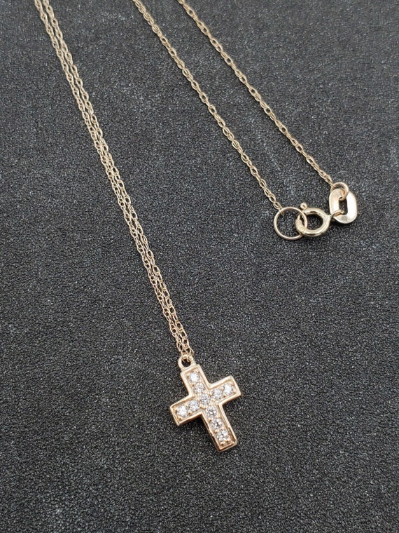 HSN Absolute Solid 10k Yellow Gold CZ Tiny Cross … - image 7