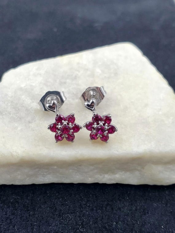 Cluster Lab Created Ruby Sterling Silver Delicate… - image 3