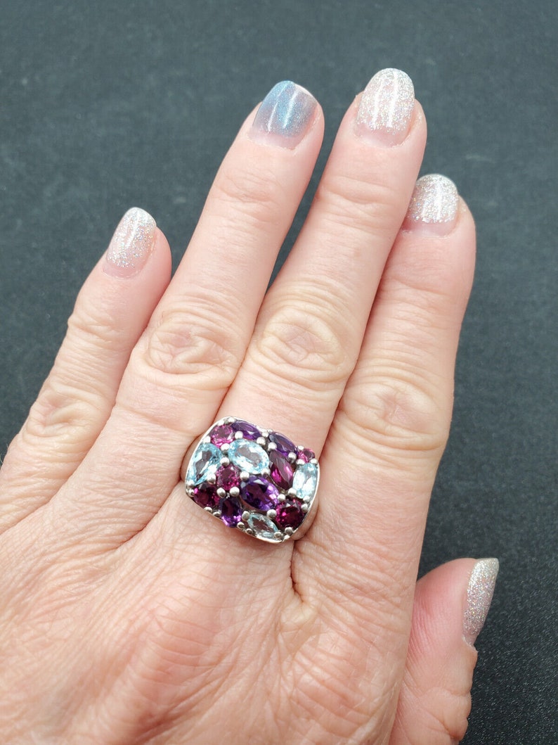 Buy QVC Rhodolite Amethyst B. Topaz Sterling Silver Cluster Ring