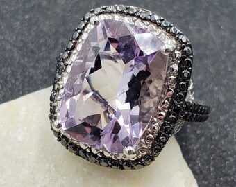 Estate STS Rose de France Amethyst Black Spinel 925 Sterling Silver Ring VIDEO