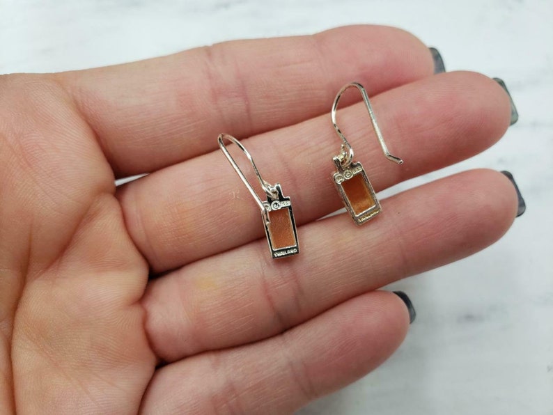 925 Sterling Silver Orange Sea Glass Dainty Dangle Earrings