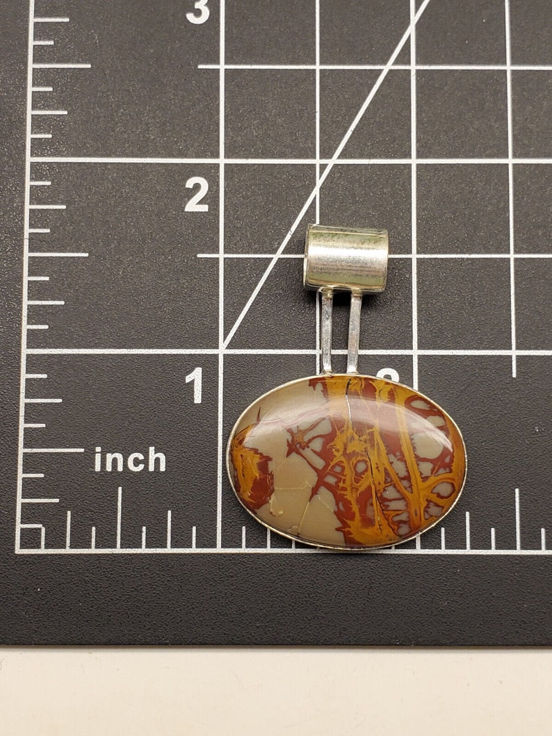Estate Noreena Jasper Cabochon 925 Sterling Silver Southwest Slide Pendant VIDEO image 7