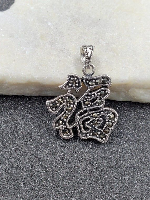 Estate 925 Sterling Marcasite Chinese Symbol Luck… - image 3