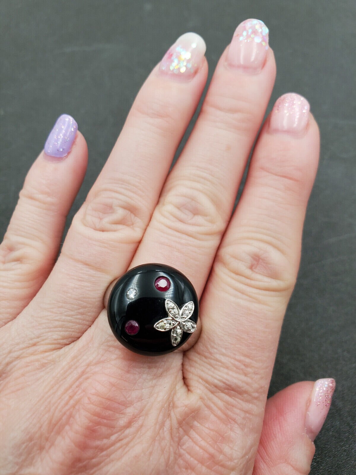 Clyde Duneier CID Onyx & Gemstone 925 Sterling Silver Flower