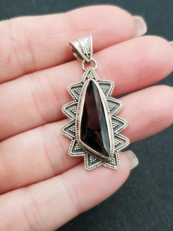 Estate 925 Sterling Silver Smoky Quartz Bali Desi… - image 5