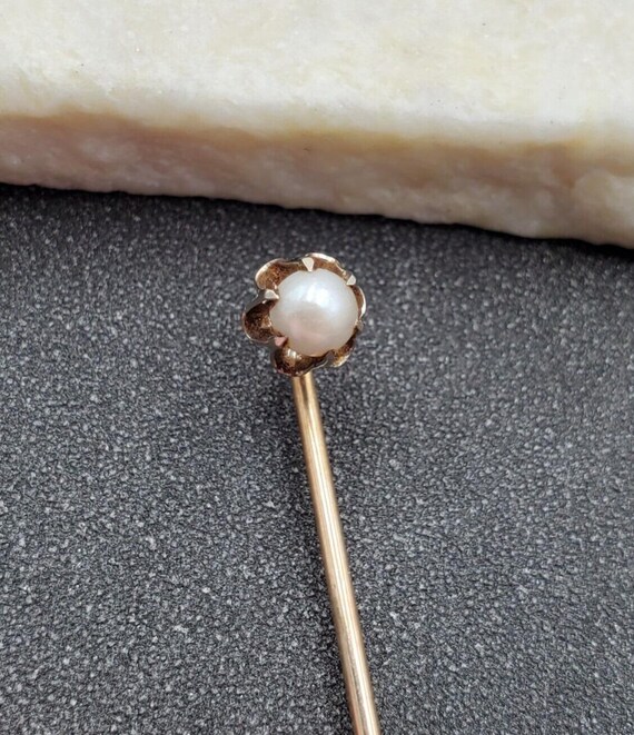14k Real Yellow Gold Vintage Antique Genuine Pearl Hat Pin 