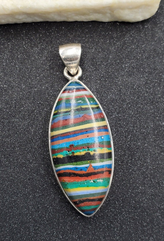 Estate Rainbow Calsilica 925 Sterling Silver Marqu