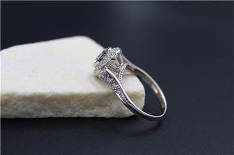 Designer Solid 14K White Gold 2ct Simulated Diamond White Topaz Halo Ring S 9.75