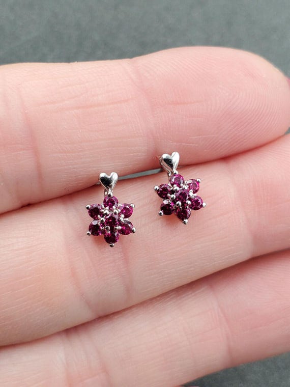 Cluster Lab Created Ruby Sterling Silver Delicate… - image 8