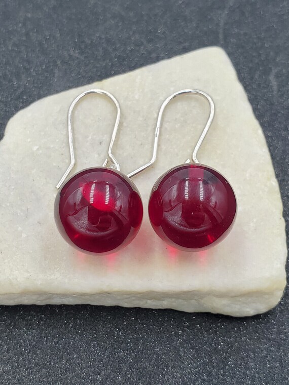 Estate Red Cherry Stone 925 Sterling Silver Ball … - image 4
