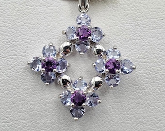 QVC Imperial Gold 14k White Gold Tanzanite & Amethyst Flower Cluster Pendant