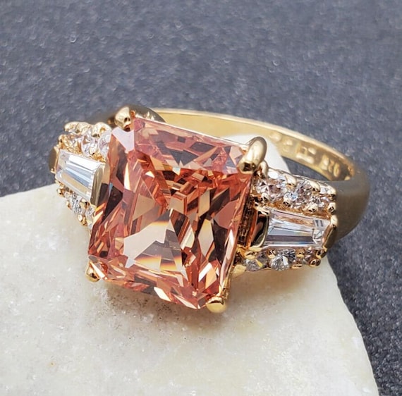 Signed JD Peach White CZ 14k Gold Over 925 Sterling Silver Cocktail Ring Sz 8 Etsy Canada