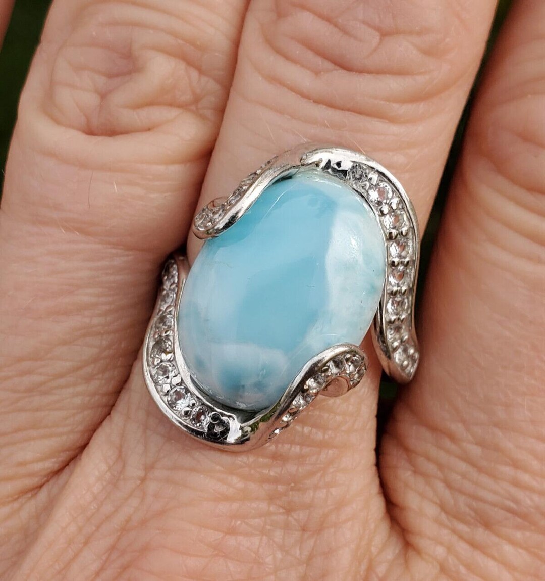 アクセサリー Larimar ring MarahLago Radiance Round Larimar Ring with White Sapphire