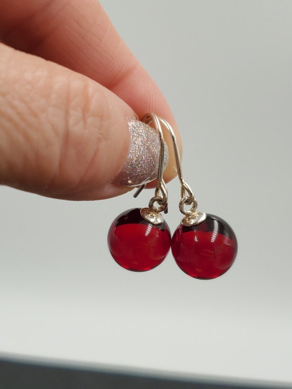 Estate Red Cherry Stone 925 Sterling Silver Ball … - image 5