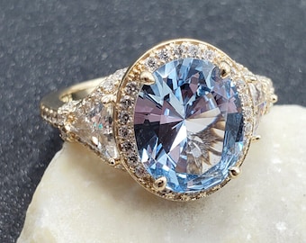 Estate QVC Sky Blue Topaz CZ Gold Clad 925 Sterling Silver Halo