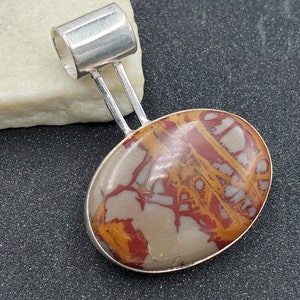 Estate Noreena Jasper Cabochon 925 Sterling Silver Southwest Slide Pendant VIDEO image 3