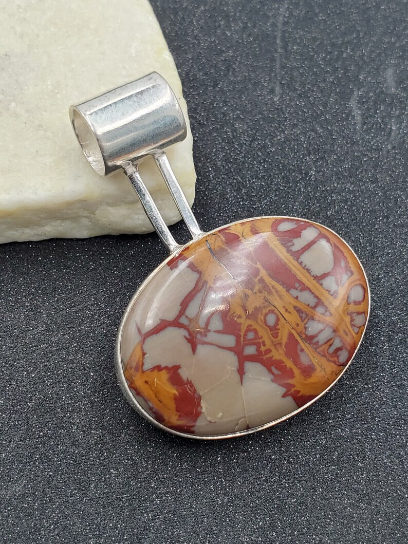 Estate Noreena Jasper Cabochon 925 Sterling Silver Southwest Slide Pendant VIDEO image 3
