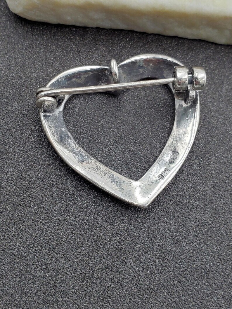 Estate Vintage 925 Sterling Silver Marcasite Heart Outline Pendant or