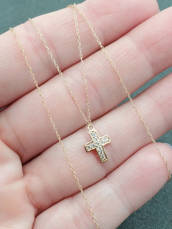 HSN Absolute Solid 10k Yellow Gold CZ Tiny Cross … - image 8