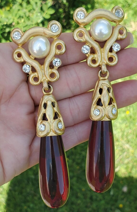 Signed Craft Gem-Craft Vintage Statement Drop Earrings