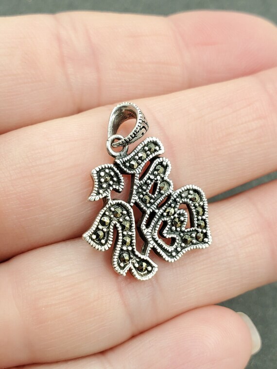 Estate 925 Sterling Marcasite Chinese Symbol Luck… - image 2