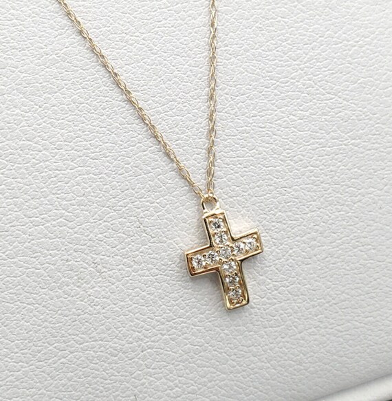 HSN Absolute Solid 10k Yellow Gold CZ Tiny Cross … - image 1