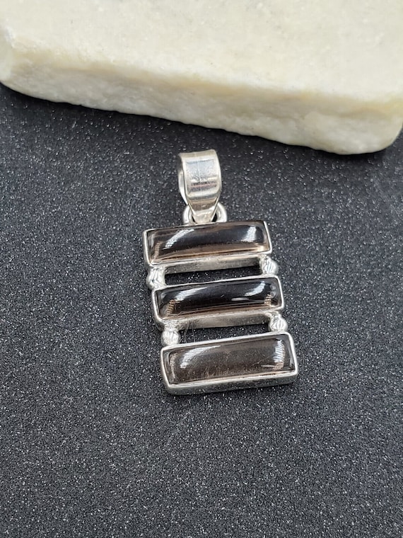 Estate 925 Sterling Silver Smoky Quartz 3 Bar Lad… - image 3