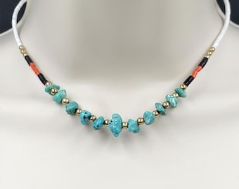 Vtg Santo Domingo Genuine Turquoise Nugget Heishi Shell Gold Vermeil Necklace