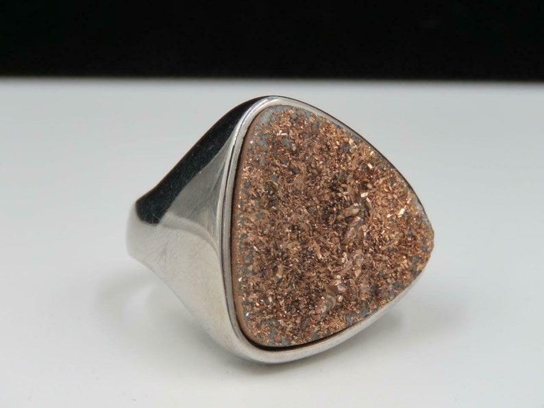 Stainless Steel Bronze Druzy Quartz Statement Ring Sz 10.25 QVC