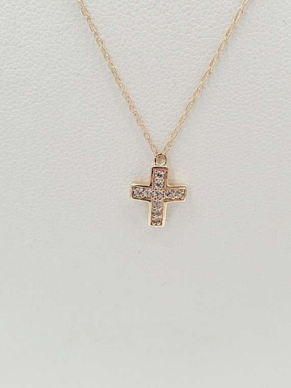 HSN Absolute Solid 10k Yellow Gold CZ Tiny Cross … - image 4