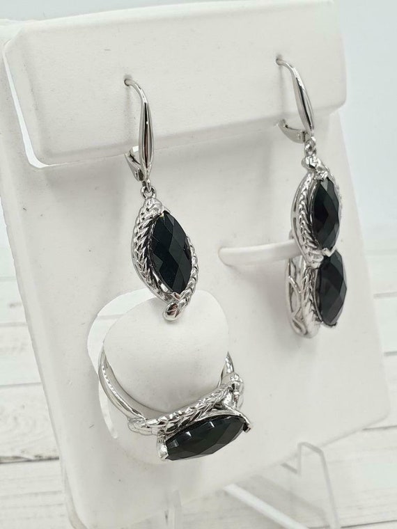 925 Sterling Silver Rhodium-plated Polished & Textured Swiss Blue Topaz & Black Sapphire Earring Jacket 925 Sterling Silver Rhodium-plated Polished & Textured Swiss Blue Topaz & Black Sapphire Earring Jacket