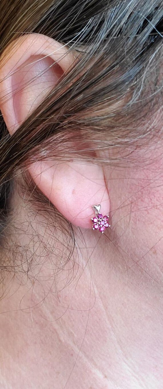 Cluster Lab Created Ruby Sterling Silver Delicate… - image 9