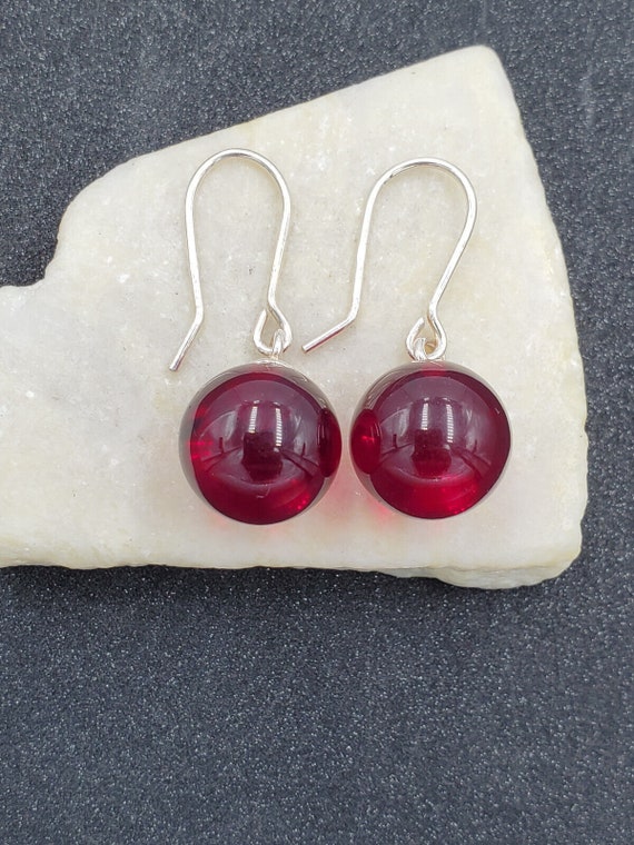 Estate Red Cherry Stone 925 Sterling Silver Ball … - image 3