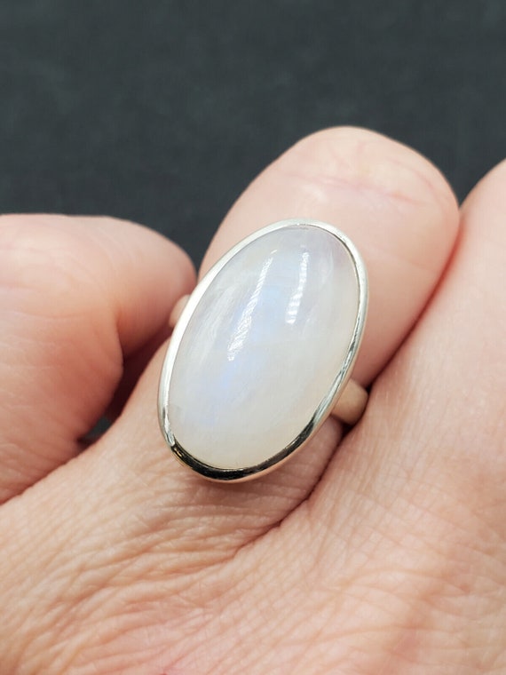 Estate Rainbow Moonstone 925 Sterling Silver Oval… - image 5