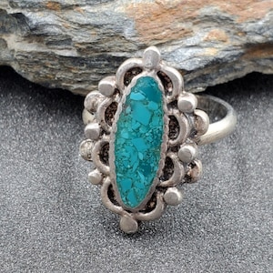 Estate Vintage Old Pawn Navajo 925 Sterling Chip Turquoise Ring Sz 6.25 VIDEO