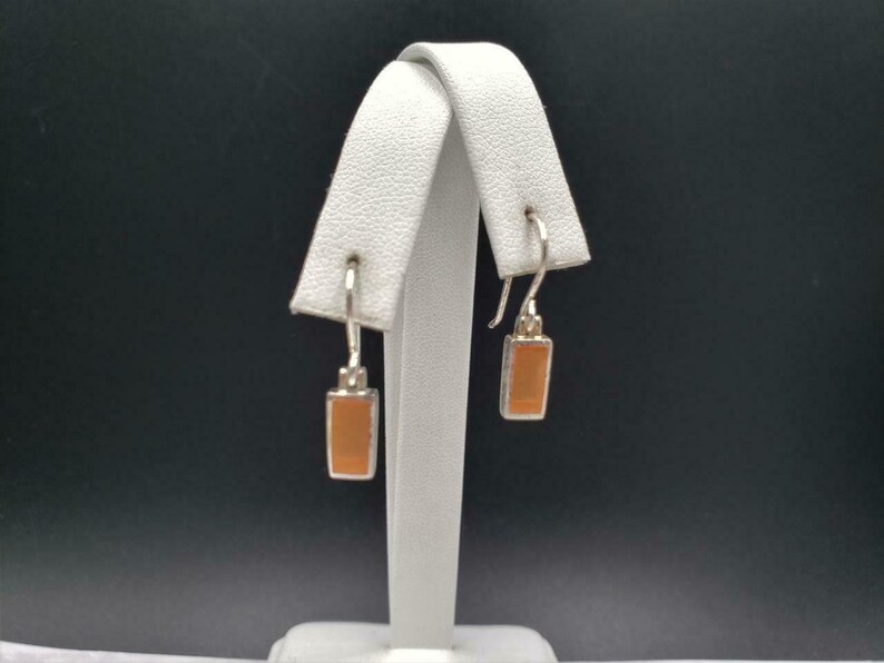 925 Sterling Silver Orange Sea Glass Dainty Dangle Earrings