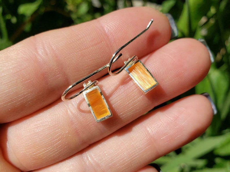 925 Sterling Silver Orange Sea Glass Dainty Dangle Earrings