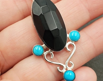 Mine Funde von Jay King Black Jet & Türkis Edelstein Sterling Silber Anhänger