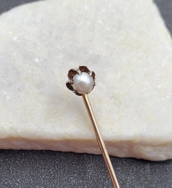 Real pearl Hat Pins 14k Real Yellow Gold Vintage Antique Genuine Pearl Hat Pin  main image 4