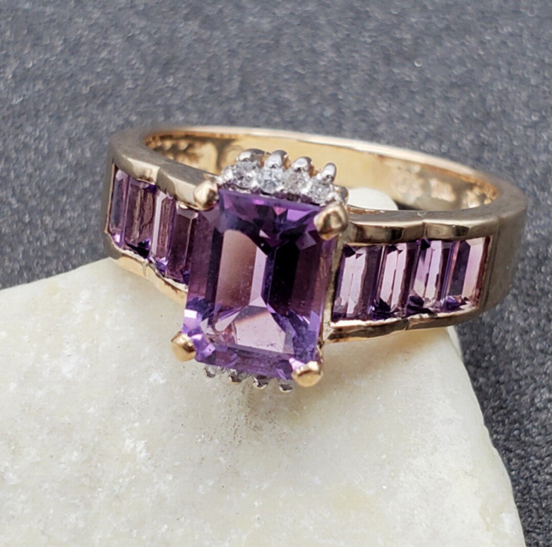 Thl Rings Images Vintage Samuel Aaron THL 10k Yellow Gold Amethyst & Diamond Ring Size 8 ...