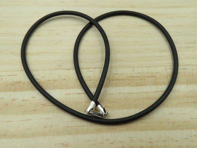Sterling Silver Black Rubber Cord Choker Collar Necklace 18.5