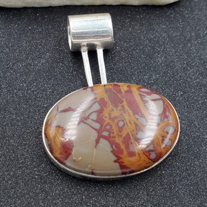 Estate Noreena Jasper Cabochon 925 Sterling Silver Southwest Slide Pendant VIDEO image 2