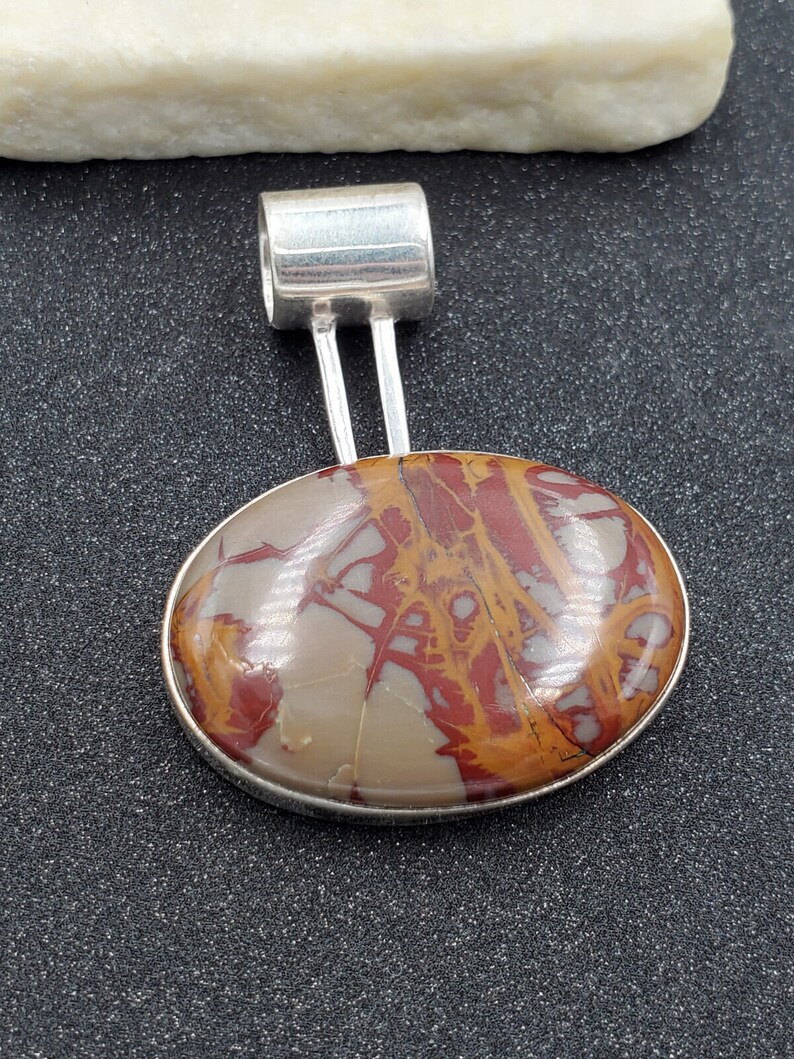 Estate Noreena Jasper Cabochon 925 Sterling Silver Southwest Slide Pendant VIDEO image 2
