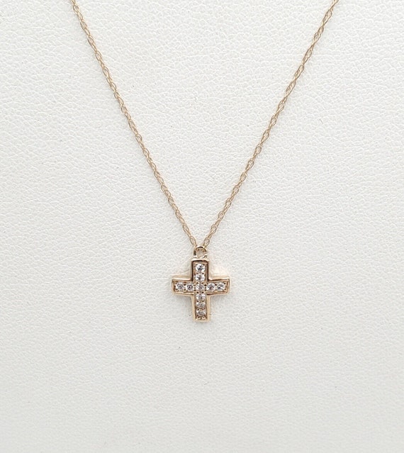 HSN Absolute Solid 10k Yellow Gold CZ Tiny Cross … - image 2